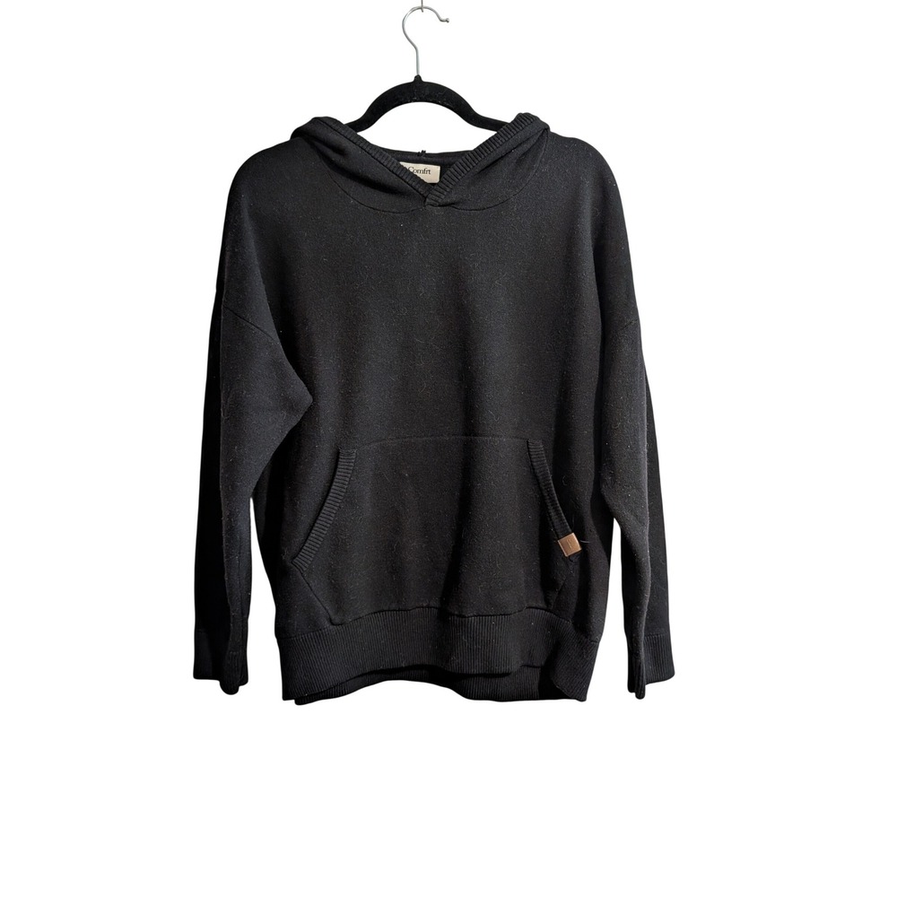 Comfrt Hoodie Sweater Womens Large Black Knit Pullover Pocket Relaxed